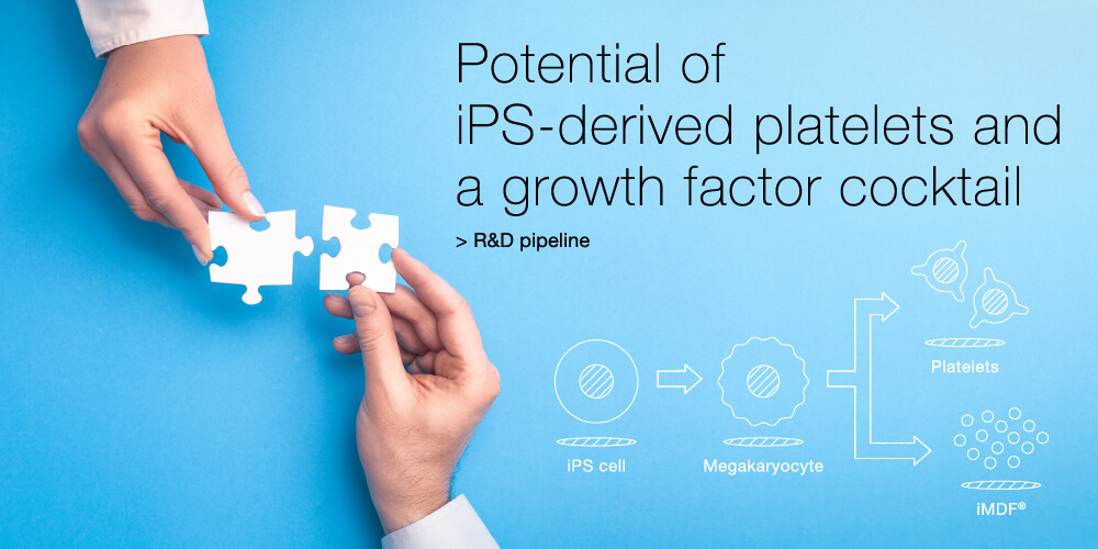 Potential of iPS-derived platelets and a growth factor cocktail